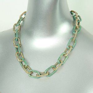 Gold and Turquoise Rhinestone Chain Necklace